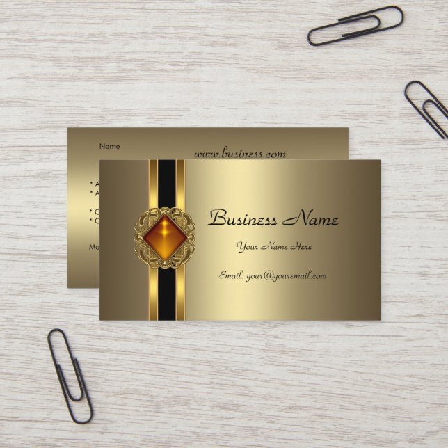 Elegant Brons Guld Svart Amber juvel Visitkort (Fram/Back In Situ)
