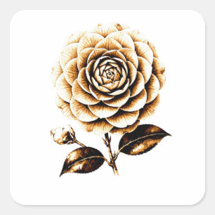 Elegant Brons Ros Blommig Illustration Trä Art Fyrkantigt Klistermärke