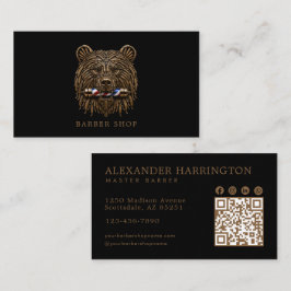 Elegant Bronsbjörn Barberare Qr Kod Visitkort