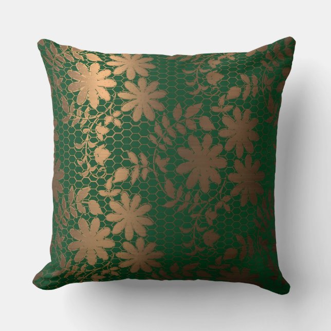 Elegant bronze-blommor på sexkantigt rutnät kudde (Framsida)