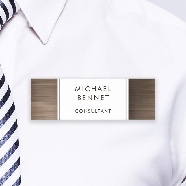 Elegant Bronze Brown Brushed Metallic Business Namnbricka (Elegant Bronze Brown Brushed Metallic Business Name Tag)