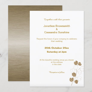 ELEGANT BRONZE GULD EUCALYPTUS WEDVICATION INVITAT INBJUDNINGAR