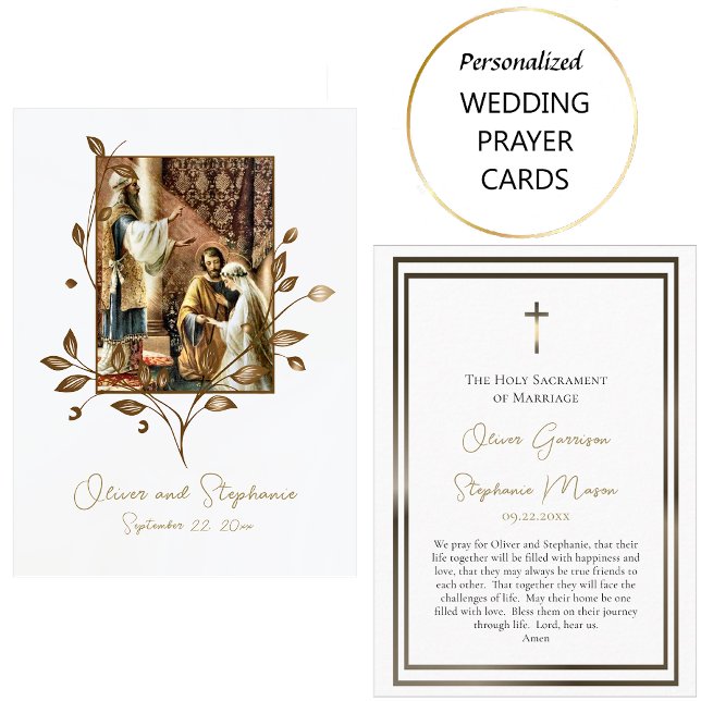 Elegant Bronze Leaves Catholic Wedding Prayer Card Placeringskort (Skapare uppladdad)