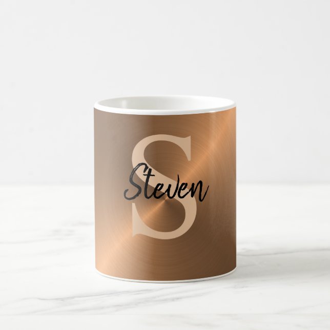 Elegant Bronze Metallic Monogram Namn Kaffemugg (Center)