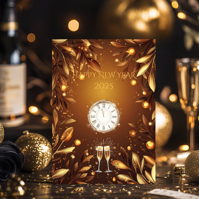 Elegant Bronze och Guld New Year Kväll Midnight Inbjudningar (Skapare uppladdad)