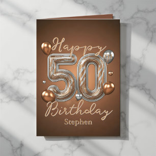 Elegant Bronze och Silver Buboner 50:e födelsedage Kort