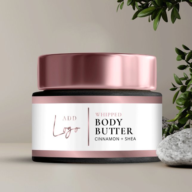 Elegant Bronze Ro Logotyp Cosmetic Burk-etikett Vattenflaska Etikett (Stylish faux rose gold skincare jar packaging labels with space for your logo & product details)