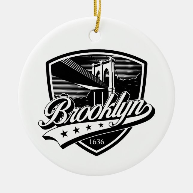 Elegant Brooklyn Shield och Swoosh-design Julgransprydnad Keramik (Framsidan)