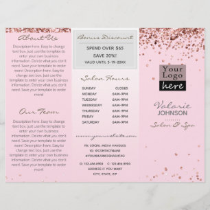Elegant Broschyr om  Rosa Glitter Trifold Salon Br