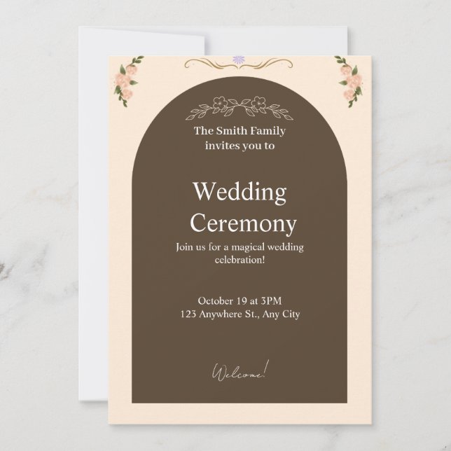 Elegant Brown Arch Floral Wedding Invitation | Min Inbjudningar (Framsida)