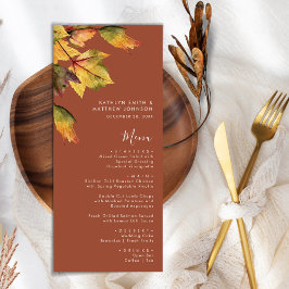 Elegant Brown Autumn Foliage Modern Bröllop Meny