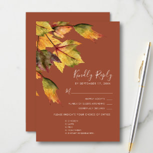 Elegant Brown Autumn Foliage Modern Bröllop OSA Kort