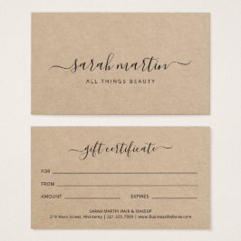 Elegant Brown Beauty Salon Gift Certificate Visitkort
