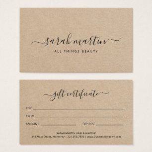 Elegant Brown Beauty Salon Gift Certificate Visitkort
