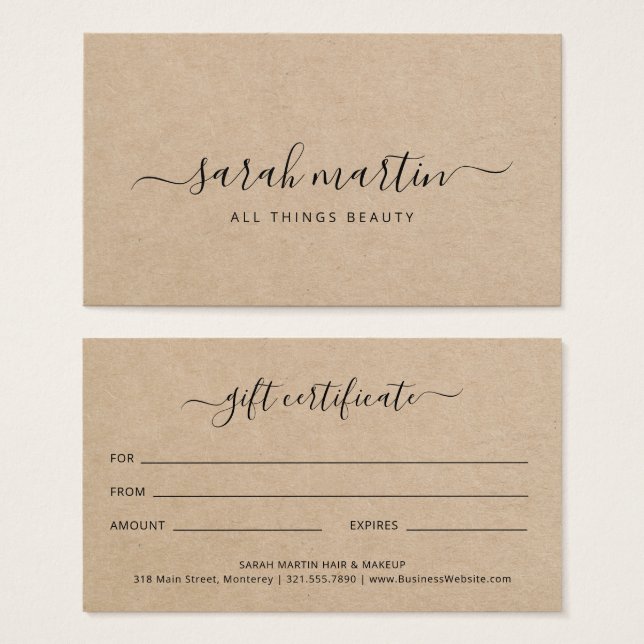 Elegant Brown Beauty Salon Gift Certificate Visitkort (Framsida & baksida)
