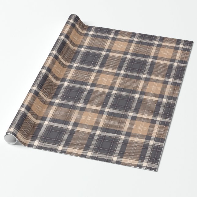 Elegant Brown | Beige | Dark Grey Plaid Checkered Presentpapper (Utrullad)