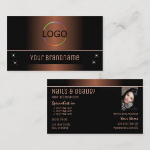 Elegant Brown Black Snyggt med Logotyp och foto Visitkort