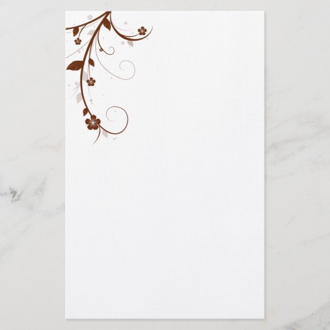 ELEGANT BROWN BLOMMIGT Stationery Brevpapper (Framsida)