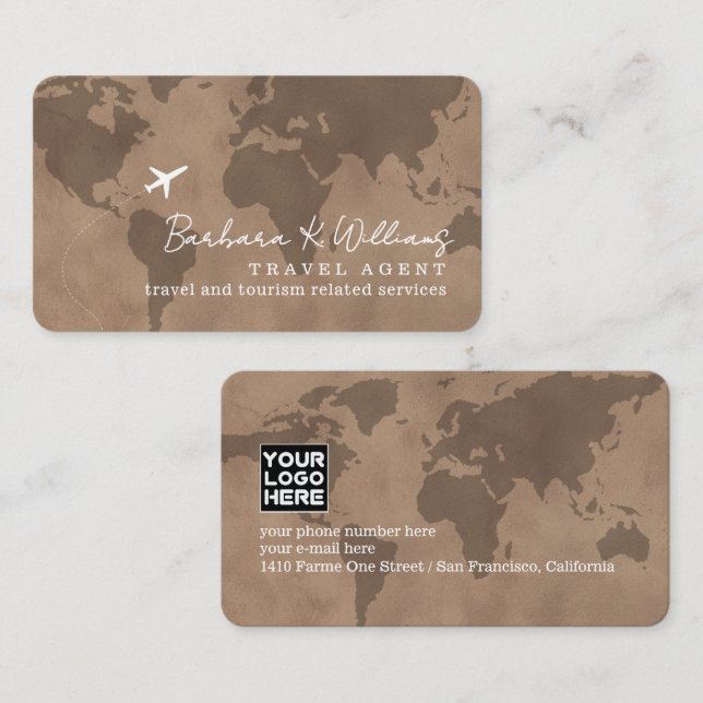 Elegant Brown Business Cards for Travel Agents Visitkort (Fram/baksida)