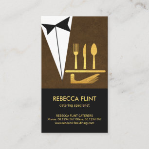 Elegant Brown Butler Tuxedo-serverar plåtbestick Visitkort