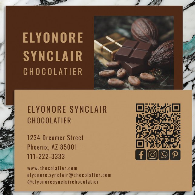 Elegant Brown Caramel Chocolatier Photo Social QR  Visitkort (Skapare uppladdad)