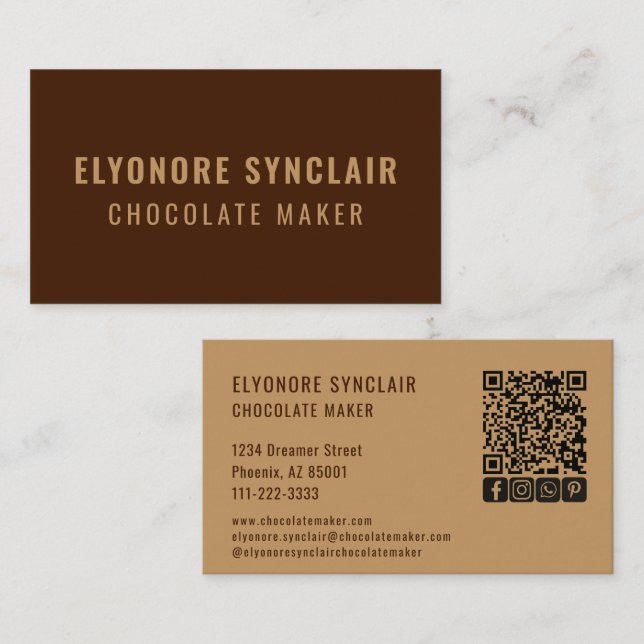 Elegant Brown Chocolate Maker Social Icon QR Code  Visitkort (Fram/baksida)