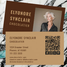 Elegant Brown Chocolatier Personal Photo Social QR Visitkort