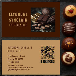 Elegant Brown Chocolatier Photo Social QR Code  Visitkort