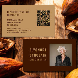 Elegant Brown Chocolatier Photo Social QR Code  Visitkort