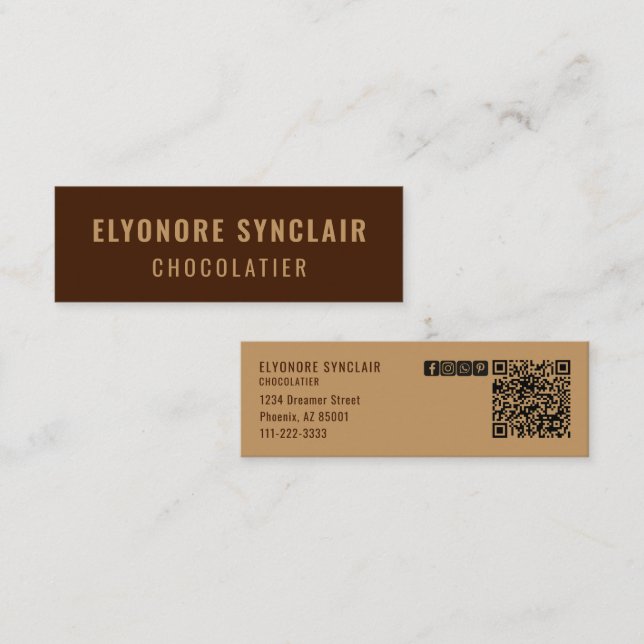 Elegant Brown Chocolatier Social Icon QR Code  Mini Visitkort (Fram/baksida)