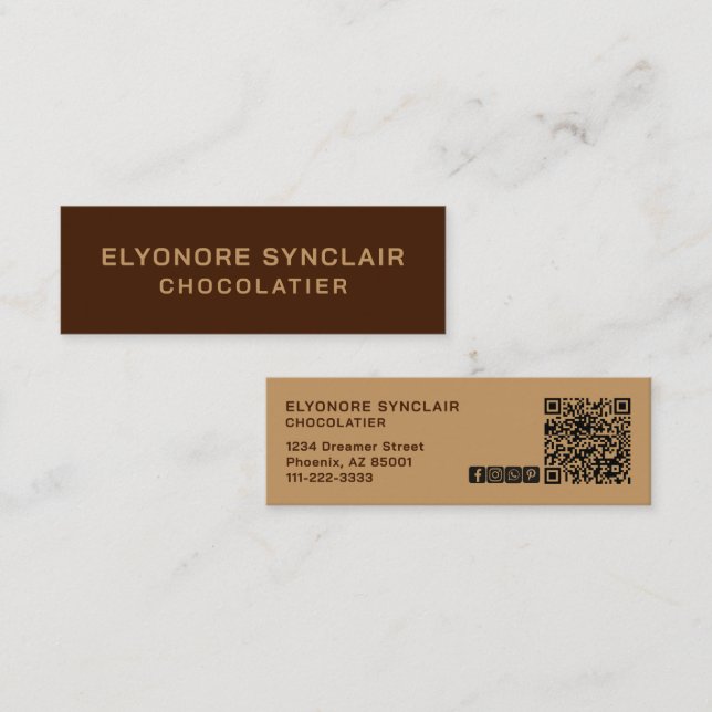 Elegant Brown Chocolatier Social Icon QR Code  Mini Visitkort (Fram/baksida)