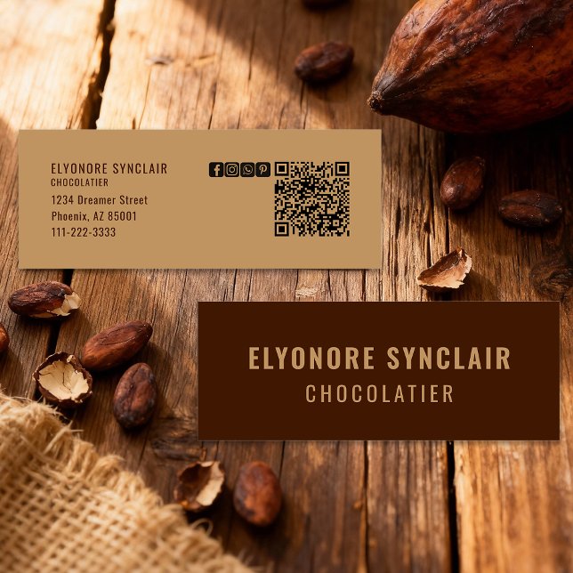 Elegant Brown Chocolatier Social Icon QR-kod  Mini Visitkort (Skapare uppladdad)