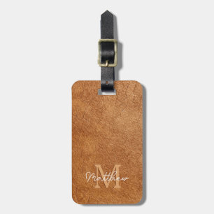 Elegant Brown Cow Leather Struktur Personlig Bagagebricka