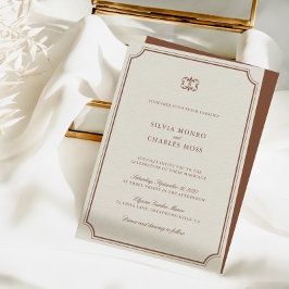 Elegant Brown & Ecru Classic Monogram Bröllop Inbjudningar