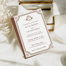 Elegant Brown & Ecru Classic Monogram Bröllop Inbjudningar
