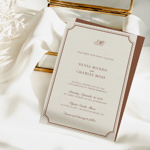 Elegant Brown & Ecru Classic Script Bröllop Inbjudningar