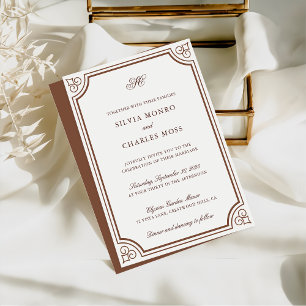 Elegant Brown & Ecru Classic Script Bröllop Inbjudningar