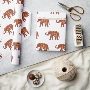 Elegant Brown Elephant Mönster White Presentpapper