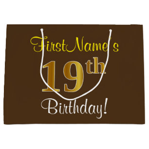 Elegant, Brown, Faux Guld 19:e födelsedagen + Namn