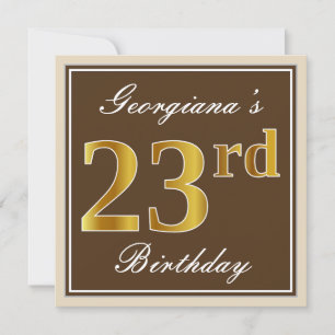 Elegant, Brown, Faux Guld 23:e födelsedagen + Namn Inbjudningar