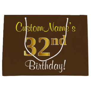 Elegant, Brown, Faux Guld 32:a födelsedagen + Namn