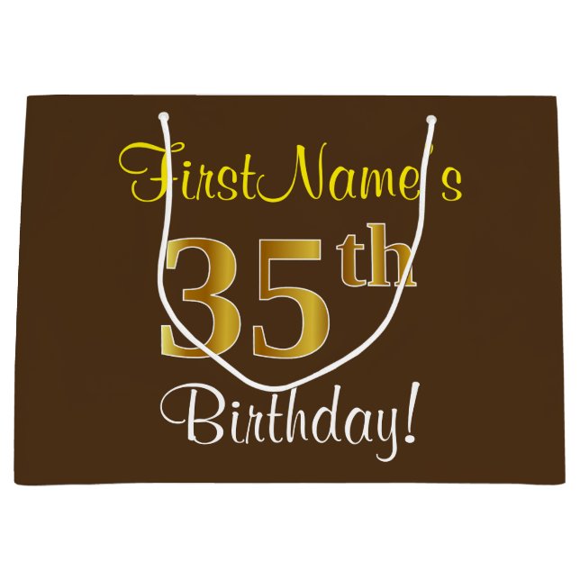 Elegant, Brown, Faux Guld 35e Birthday + Namn (Framsidan)