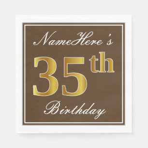 Elegant Brown, Faux Guld 35e Birthday + Namn Pappersservett
