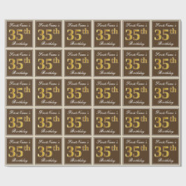 Elegant, Brown, Faux Guld 35e Birthday + Namn Presentpapper