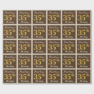 Elegant, Brown, Faux Guld 35e Birthday + Namn Presentpapper