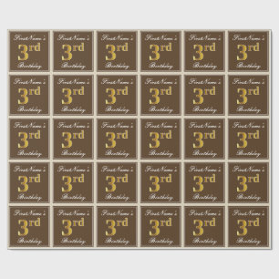 Elegant, Brown, Faux Guld 3:e födelsedagen + Namn Presentpapper