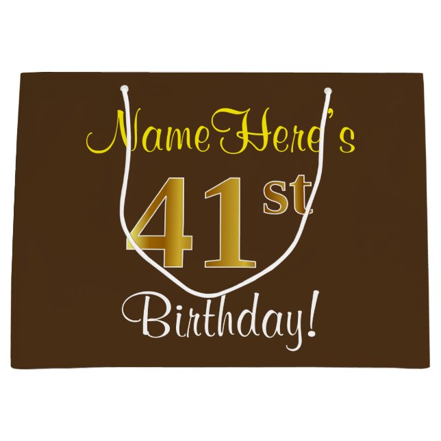 Elegant, Brown, Faux Guld 41:a födelsedagen + Namn (Framsidan)