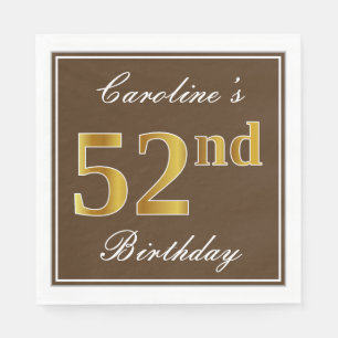 Elegant Brown, Faux Guld 52:a födelsedagen + Namn Pappersservett