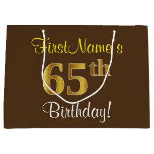 Elegant, Brown, Faux Guld 65e Birthday + Namn