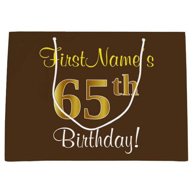 Elegant, Brown, Faux Guld 65e Birthday + Namn (Framsidan)